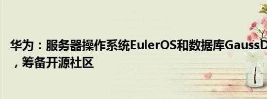 华为：服务器操作系统EulerOS和数据库GaussDB宣布开源，筹备开源社区