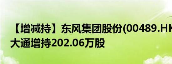 【增减持】东风集团股份(00489.HK)获摩根大通增持202.06万股