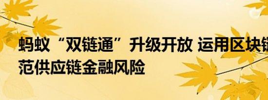 蚂蚁“双链通”升级开放 运用区块链技术防范供应链金融风险