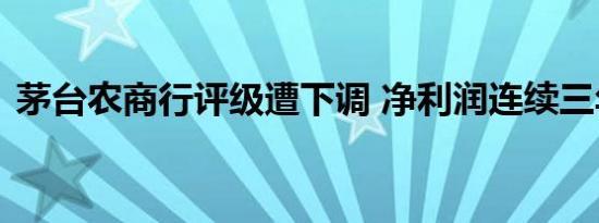 茅台农商行评级遭下调 净利润连续三年下滑