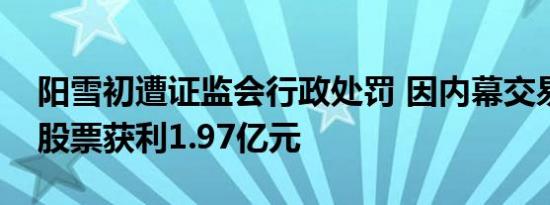 阳雪初遭证监会行政处罚 因内幕交易中青宝股票获利1.97亿元