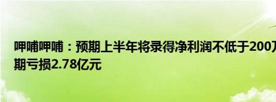呷哺呷哺：预期上半年将录得净利润不低于200万元上年同期亏损2.78亿元
