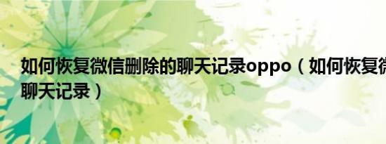 如何恢复微信删除的聊天记录oppo（如何恢复微信删除的聊天记录）