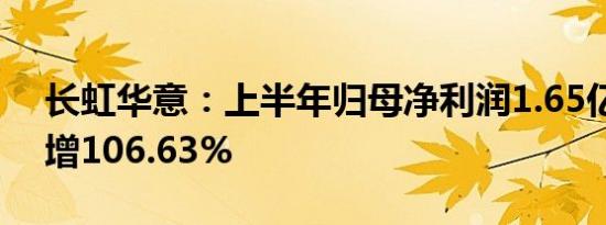 长虹华意：上半年归母净利润1.65亿元同比增106.63%
