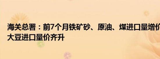 海关总署：前7个月铁矿砂、原油、煤进口量增价跌天然气、大豆进口量价齐升