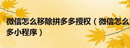 微信怎么移除拼多多授权（微信怎么移除拼多多小程序）