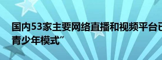 国内53家主要网络直播和视频平台已上线“青少年模式”