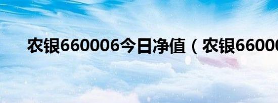 农银660006今日净值（农银660004）