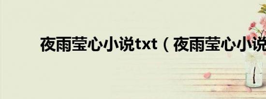 夜雨莹心小说txt（夜雨莹心小说）