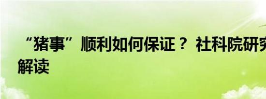 “猪事”顺利如何保证？ 社科院研究员这样解读