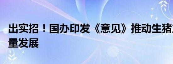 出实招！国办印发《意见》推动生猪产业高质量发展