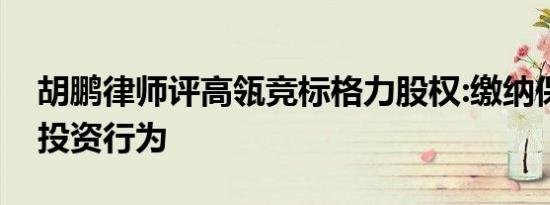 胡鹏律师评高瓴竞标格力股权:缴纳保证金非投资行为