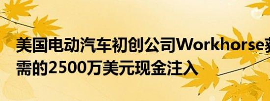 美国电动汽车初创公司Workhorse获得了急需的2500万美元现金注入