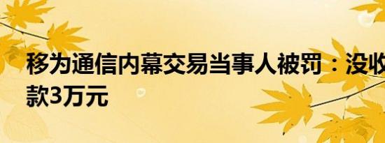 移为通信内幕交易当事人被罚：没收所得 罚款3万元