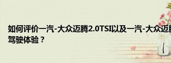 如何评价一汽-大众迈腾2.0TSI以及一汽-大众迈腾2.0TSI的驾驶体验？