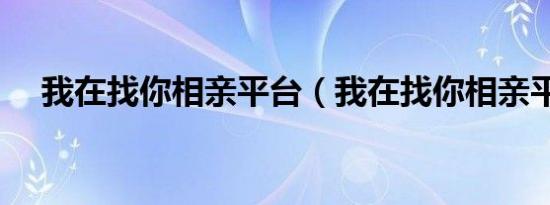 我在找你相亲平台（我在找你相亲平台）