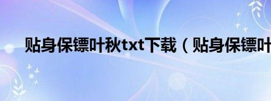 贴身保镖叶秋txt下载（贴身保镖叶秋）