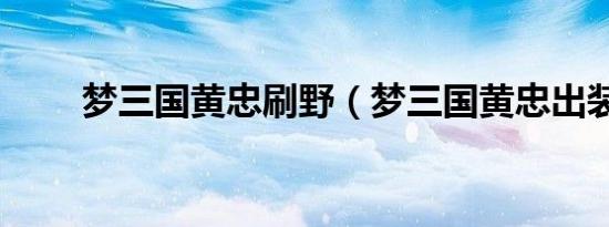梦三国黄忠刷野（梦三国黄忠出装）