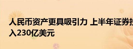 人民币资产更具吸引力 上半年证券投资净流入230亿美元