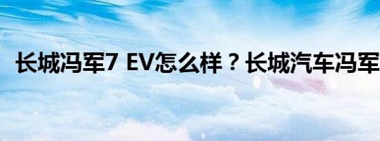 长城冯军7 EV怎么样？长城汽车冯军7价格