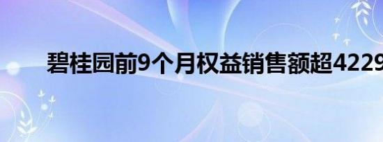 碧桂园前9个月权益销售额超4229亿