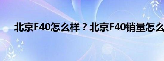 北京F40怎么样？北京F40销量怎么样？