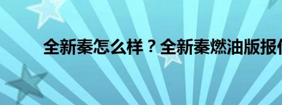 全新秦怎么样？全新秦燃油版报价