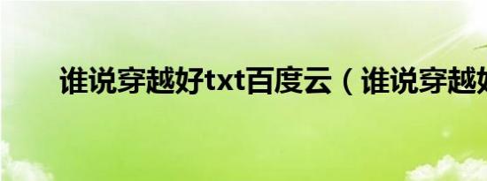 谁说穿越好txt百度云（谁说穿越好）