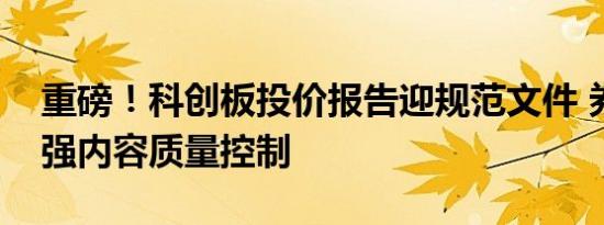 重磅！科创板投价报告迎规范文件 券商应加强内容质量控制