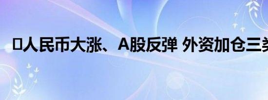 ﻿人民币大涨、A股反弹 外资加仓三类资产