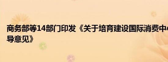 商务部等14部门印发《关于培育建设国际消费中心城市的指导意见》