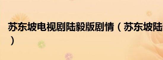 苏东坡电视剧陆毅版剧情（苏东坡陆毅电视剧）