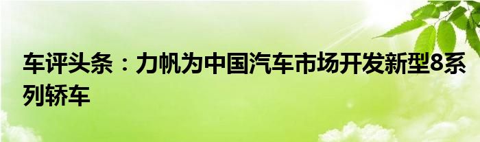 车评头条：力帆为中国汽车市场开发新型8系列轿车