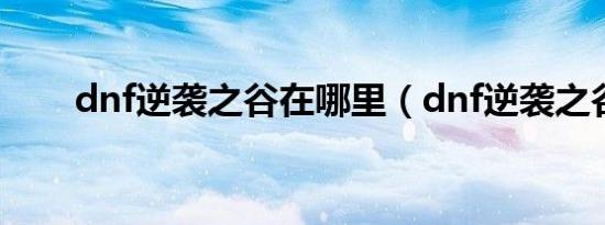 dnf逆袭之谷在哪里（dnf逆袭之谷）