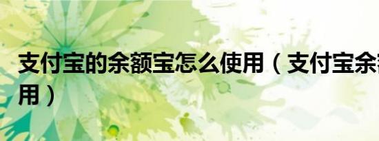 支付宝的余额宝怎么使用（支付宝余额宝怎么用）