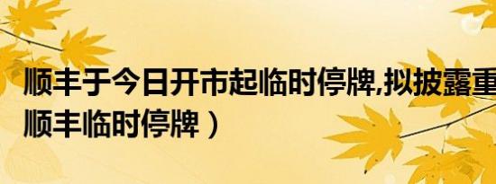 顺丰于今日开市起临时停牌,拟披露重大事件（顺丰临时停牌）