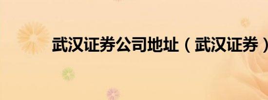 武汉证券公司地址（武汉证券）