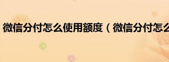 微信分付怎么使用额度（微信分付怎么使用）