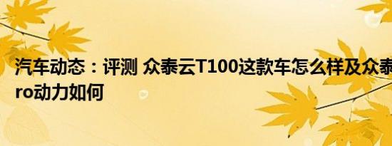 汽车动态：评测 众泰云T100这款车怎么样及众泰Z500EV Pro动力如何