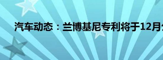 汽车动态：兰博基尼专利将于12月公布