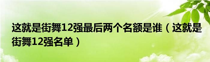这就是街舞12强最后两个名额是谁（这就是街舞12强名单）