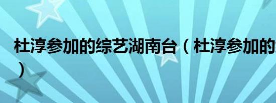 杜淳参加的综艺湖南台（杜淳参加的综艺节目）