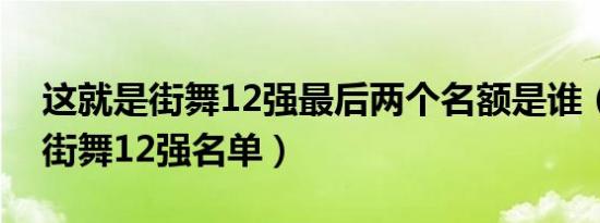 这就是街舞12强最后两个名额是谁（这就是街舞12强名单）