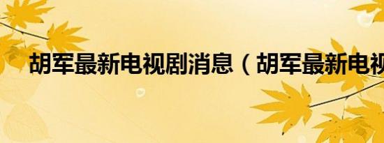 胡军最新电视剧消息（胡军最新电视剧）
