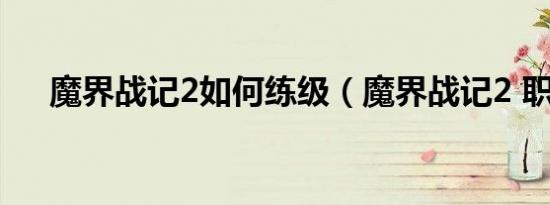魔界战记2如何练级（魔界战记2 职业）
