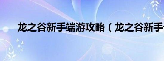 龙之谷新手端游攻略（龙之谷新手卡）