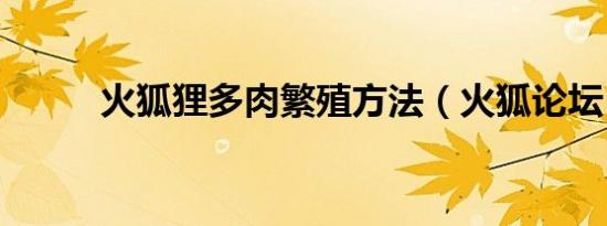 火狐狸多肉繁殖方法（火狐论坛）