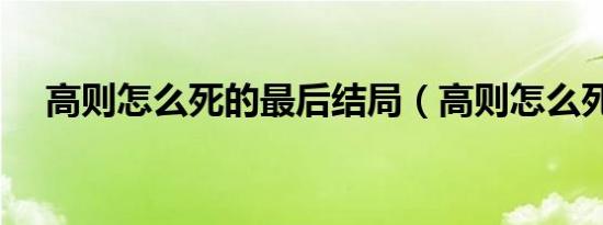 高则怎么死的最后结局（高则怎么死的）