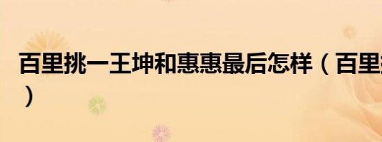 百里挑一王坤和惠惠最后怎样（百里挑一王坤）