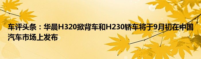 车评头条：华晨H320掀背车和H230轿车将于9月初在中国汽车市场上发布